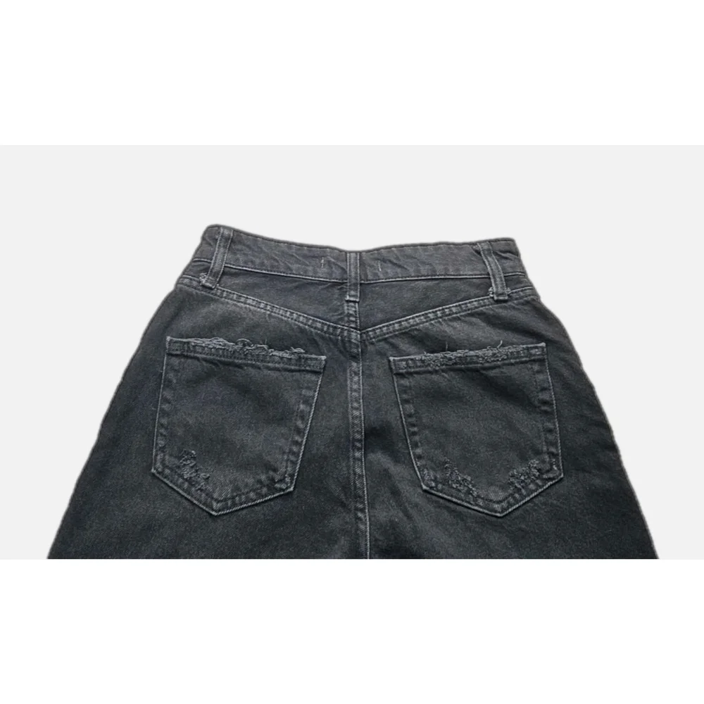 Free People We The Free Distressed Black Wide Leg Jeans Raw Hem Size 26